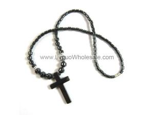 18inch Hematite Cross Pendant Stone Strands Necklace